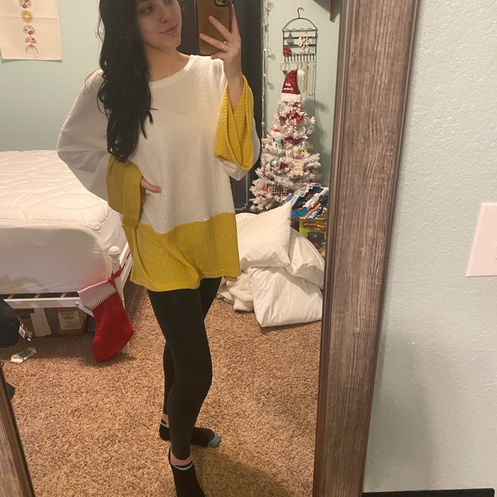 SHEIN Yellow/White Sweater